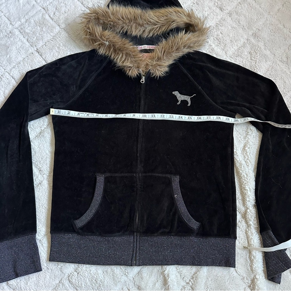 Victoria's Secret PINK | Black and Bling PSU Full Zip Velvet Fur Hoodie | Large - Picture 8 of 9